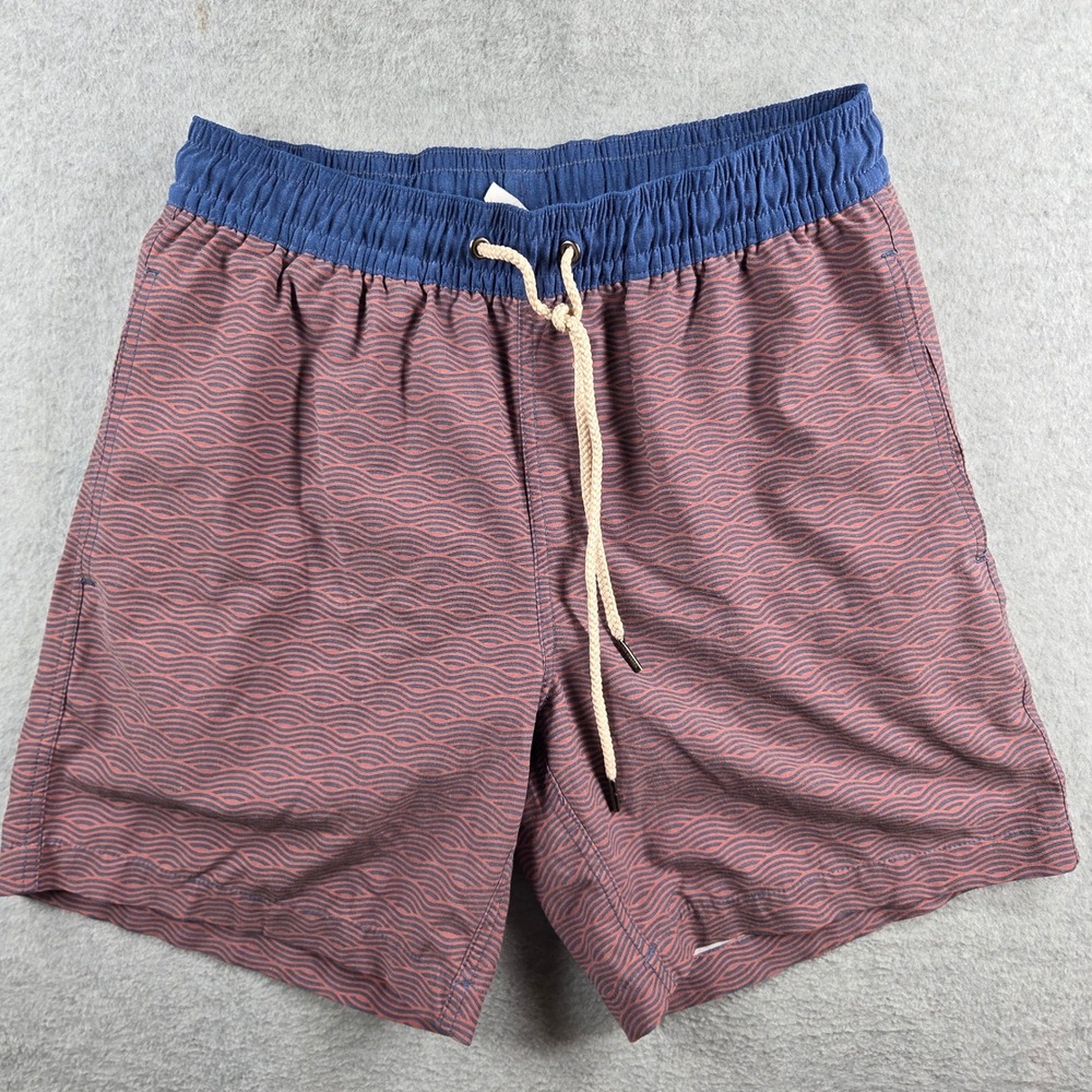 Fair Harbor Board Shorts Men Medium Clay Navy Wave Print Sustainable Swim Trunks